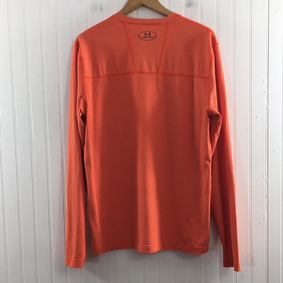 Under Armour Orange Striped Fitted Infrared Base Layer Top Mens Large Cold Gear - Picture 5 of 15